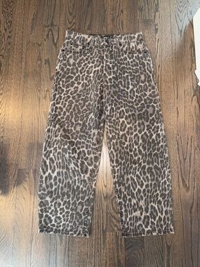 Leopard Print Barrel Leg Jeans